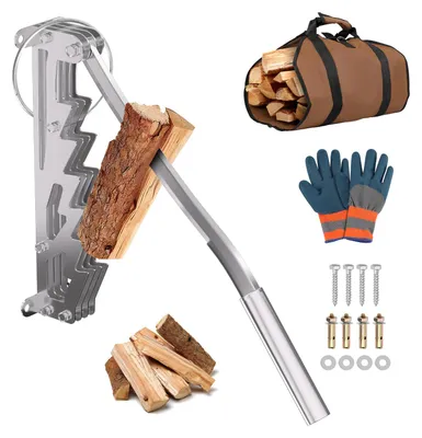Produktbild von Peviasot Manueller Holzspalter für Kaminholz und Anzündholz, Silber, Wandgerät mit festem Hebelgriff, Tasche und Handschuh