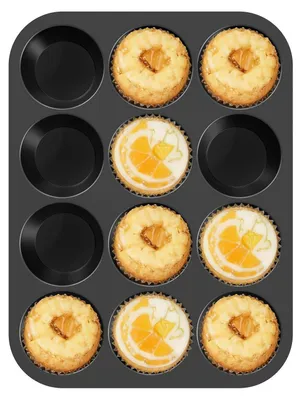 Immagine prodotto di Stampo in silicone antiaderente per muffin, confezione da 12, con cornice in metallo, privo di BPA, dimensioni 32 x 24 x 3 cm, colore nero