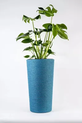 Produktbild von ADONI Handgefertigter Jute-Blumentopf mit Einsatz (57 cm) – Großer, Dekorativer Boden-Übertopf im Boho-Stil, Blau