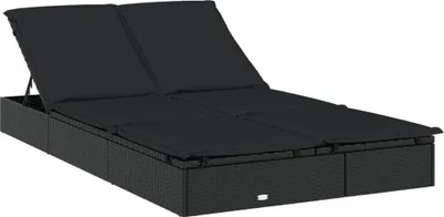 Produktbild von vidaXL Sonnenliege für 2 Personen mit Auflage Schwarz Poly Rattan