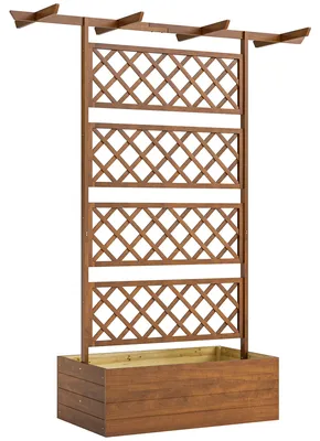Zdjęcie produktu dla Pojemnik na rośliny z drewna, z kratką do pnączy i daszkiem | Kolor: pomarańczowy | Wymiary: 55x160x183 cm