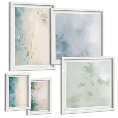 Produktbild von Bilder Set 5-teilig im weißen Rahmen – Wandbilder 5 Stück – gerahmte Poster für Wohnzimmer, Schlafzimmer und Flur – 50x50 cm - 40x60 cm – Aquarell-Leinwandstil