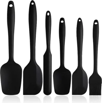 Produktbild von Silikon-Spatel-Set - Schwarz 6-teiliges Antihaft-Gummispatel mit Edelstahlkern - Hitzebeständiges Spatel-Küchenutensilien-Set zum Kochen, Backen und Mischen
