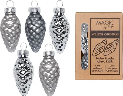 Produktbild von Christbaumschmuck Zapfen 4,5cm Glas 12 Stück - Hazy Grey