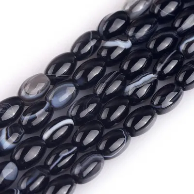 Productafbeelding van 6x9mm Oval Rice Natuurlijke Zwarte Agaat Botswana Onyx Semi Edelsteen Kralen voor Sieraden Maken