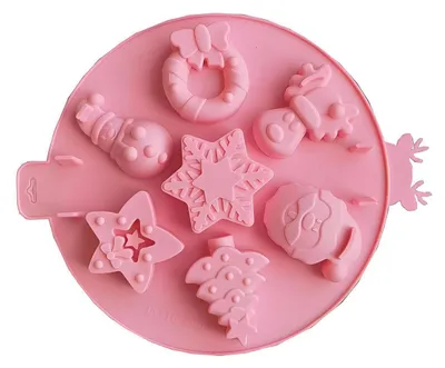 Productafbeelding van Siliconen vorm voor kerst, 7 holtes, 3D, roze, voor taart, chocolade, en gelei