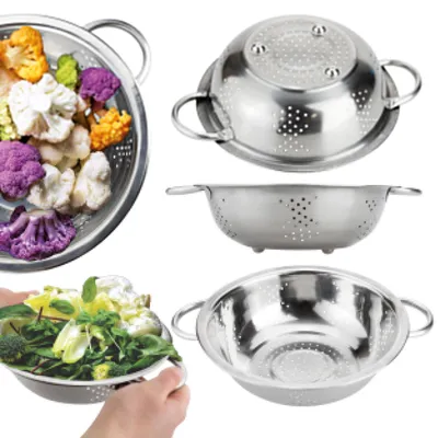 Produktbild von Küchen-Sieb Seiher Abtropfsieb Edelstahl 23 cm mit Griffen Nudelsieb Gemüsesieb Obst-Sieb Abgieß-Sieb silber