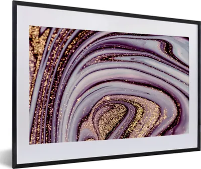 Produktbild von MuchoWow® Gerahmtes Poster Marmor - Rosa - Gold - Glitter - Marmoroptik - Luxus 60x40 cm - Poster mit Schwarzem Bilderrahmen Wandposter Rahmen Foto Bilder - Schlafzimmer - Plakat in Rahmen - Drucken