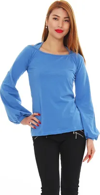 Produktbild von Amel Damen Oberteil Longshirt Langarm Shirt Top Tunika mit Schulter Cut Outs Ausschnitt, Hellblau L