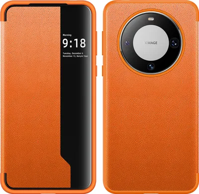 Produktbild von Huawei Mate 60 Pro Hülle, Smart View Intelligente Wake up Sleep Leder Schutzhülle für Huawei Mate 60 Pro Orange
