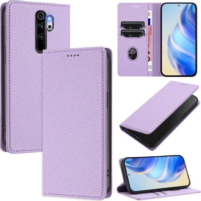 Produktbild von Litchi Leder Handyhülle für Xiaomi Redmi Note 8 Pro Wallet Kartenfächer Standfunktion Hülle Violett