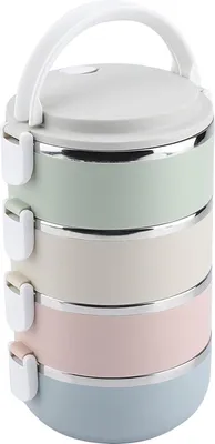Produktbild von Thermo-Lunchbox - 4 Schichten - Tragbar aus Edelstahl - Stapelbar - Auslaufsicherer Bento-Essensbehälter für Schule - Büro - Arbeit - Zuhause - Picknick - 2800 ml