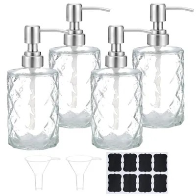 Image de Lot de 4 distributeurs de savon en verre transparent avec pompe