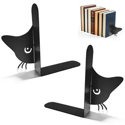 Buchstützen, 2 Stück, Metall, L-Form, Katzen-Design, schwarz