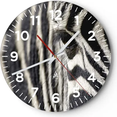 Produktbild von Wanduhr - Rund - Glasuhr - Zebra Streifen Tierwelt Safari - 30x30cm - Schleichendes Uhrwerk - Lautlos - zum Aufhängen bereit - Dekoration Modern - Wanddekoration aus Glas - C4AR30x30-2195