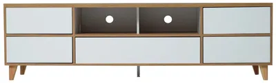 Obrázek produktu pro Stojan na televizi, moderní design, prostorný úložný prostor, bílá + odstín dřeva