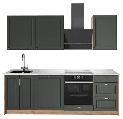 Immagine prodotto di Cucina componibile Vicco Fame-Line Verde-oro rustico/Rovere dorato 230 cm, PL Marmo, Model 63991