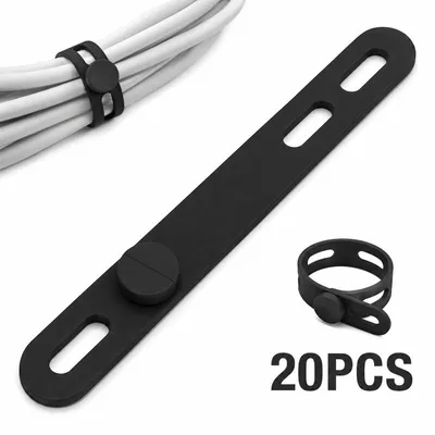 Produktbild von 20x Silikon Kabelbinder Schwarz 130 mm – Wiederverwendbare Kabelbinder, verstellbare Kabel Organizer für USB-, Lade- & Datenkabel