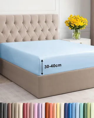 Produktbild von Spannbettlaken 90 x 200 cm, hellblau – extra tief für Matratzen und Lattenroste bis 40 cm Höhe – Mikrofaser – gebürstet – knitterfrei, einlaufsicher und farbecht