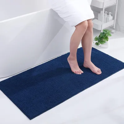 Imagen del producto de Alfombrilla de baño de chenilla, antideslizante, 60 x 120 cm, rectangular, color azul marino