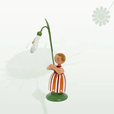 Productafbeelding van Miniatuurbeeld van een bloemenmeisje met sneeuwklokjes, hoogte 12 cm, nieuw