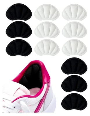 Produktbild von 6 Paar Fersenpolster Selbstklebend Antirutsch, Fersenschutz gegen Reibung und Blasen für zu große Schuhe, Fersenkissen Einlagen für Männer Frauen (Schwarz,Weiß)