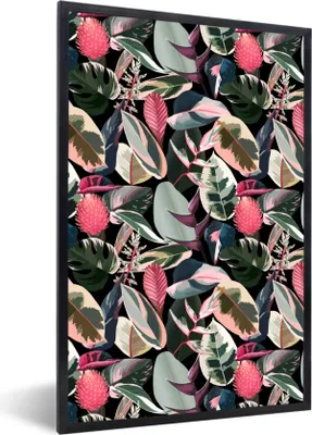 Produktbild von MuchoWow® Gerahmtes Poster Tropisch - Rosa - Blätter 20x30 cm - Poster mit Schwarzem Bilderrahmen Wandposter Rahmen Foto Bilder - Drucken - Bilder Poster im Rahmen