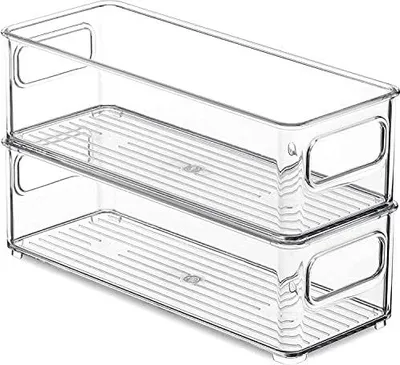 Produktbild von PIQIUQIU Kühlschrank Organizer, Fridge Organizer 2er Set, Speisekammer Vorratsbehälter mit Griff 25x9.5x7.5cm