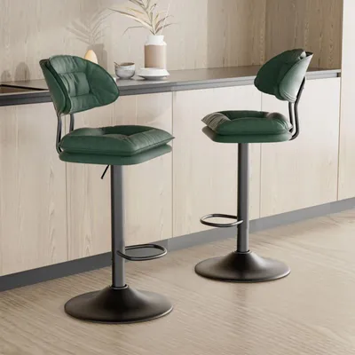 Produktbild von Hawthyhome Barhocker 2er Set Ergonomische Gepolsterte Barhocker mit Rückenlehne, Verstellbare Doppellagige Barstuhl Grün