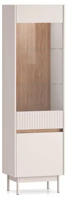 Immagine prodotto di Selsey Dunea – Vetrina a 2 ante, con vetro e illuminazione LED, finitura grigio cachemire/effetto legno di quercia, 55 cm