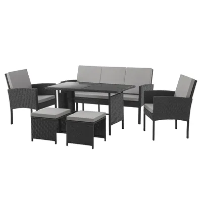 Produktbild von SVITA DENVER Polyrattan Gartenmöbel Set Essgruppe Lounge Esstisch Schwarz