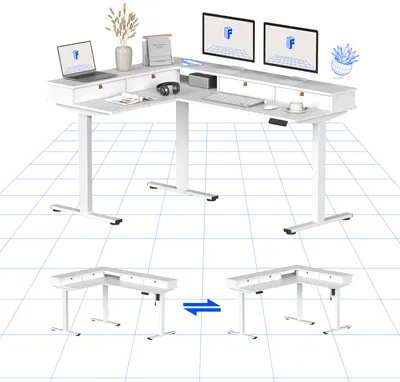Produktbild von FLEXISPOT Höhenverstellbarer Schreibtisch Elektrisch Höhenverstellbarer L-förmiger Schreibtisch mit  Stauraum Eckschreibtisch mit Schublade(Weiß)