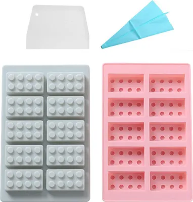 Produktbild von Set Mit 2 Backstein-Eiswürfelform Für Lego-Liebhaber, Schokoladen-Backstein-Süßigkeits-Silikonform, Backstein-Eiswürfel- Oder Wackelpudding-Fondant- Und Roboter-Süßigkeitsform Mit Spritzbeutel Und Schaber