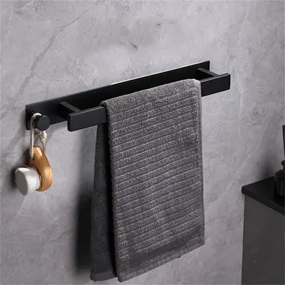 Image de Porte-serviettes en acier inoxydable, adhésif, sans perçage, avec crochets (40 cm, noir)