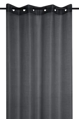 Zdjęcie produktu dla STOF | Zasłony - LINWOOD - 140x260 cm - Błyszcząca czerń - Elegancka przezroczystość - Praktyczne oczka