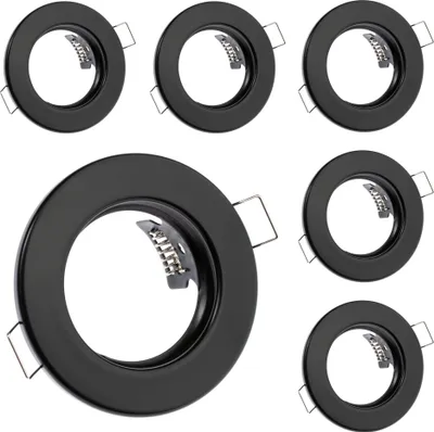 Obrázok produktu pre LUMILED 6x zapustené bodové svietidlá pevné ploché body pre LED alebo halogénové zapustené svietidlá zapustený rám okrúhle oceľové zapustené body stropné svietidlo čierne
