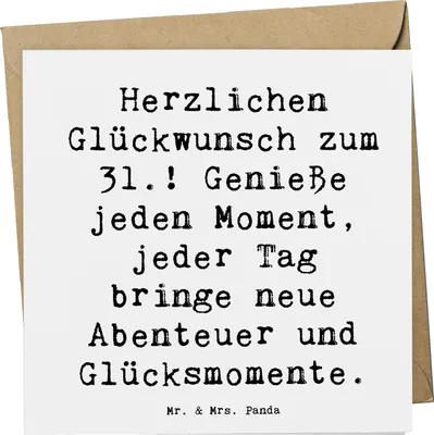 Produktbild von Mr. & Mrs. Panda Grußkarte Spruch 31. Geburtstag - Weiß - Geschenk, Geburtstagsgeschenk, Glückwunschkarte, doppelkarte, Happy Birthday, neues Abenteuer, Lebensfreude