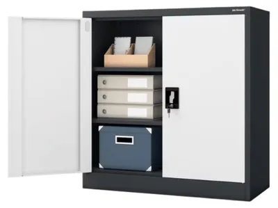 Produktbild von Aktenschrank abschließbar BEATA 3 Ebenen verstellbar Flügeltüren | Metallschrank Werkstatt Mehrzweckschrank Büroschrank aus Stahl Werkzeugschrank 93x90x40cm Anthrazit-Weiß