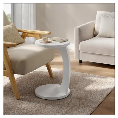 Produktbild von C-förmiger Beistelltisch, runder Couchtisch, Sofatisch, Kaffeetisch, Wohnzimmertisch, Abstelltisch, kleiner Tisch für Couch, Sofa, Bett, aus MDF, φ38xH55 cm, Weiß