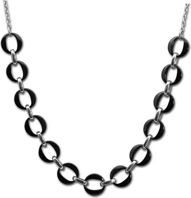 Image de Amello acier inoxydable céramique collier anneaux bijoux 50cm argent noir ESKX47S5