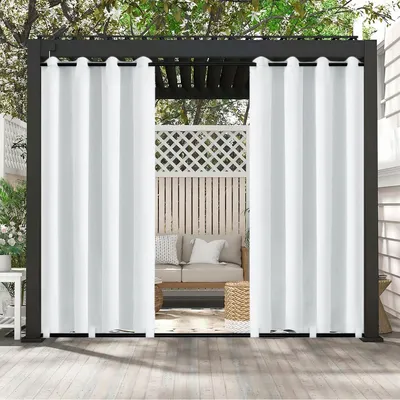 Immagine prodotto di Tende per esterni Tenda impermeabile con occhielli per esterni Tenda antivento per terrazza a padiglione, 2 pezzi, bianco, L132xH243cm