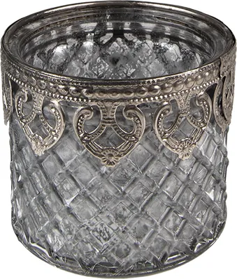 Produktbild von Clayre & Eef 6GL3983 Teelichthalter Ø 8x7 cm Grau Glas Kerzenhalter