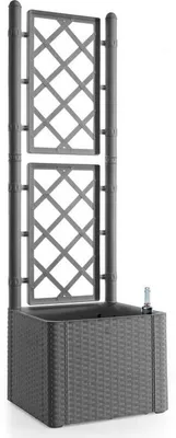 Zdjęcie produktu dla STEFANPLAST - Skrzynka na kwiaty Deluxe - kwadratowa z siatką kamiennoszara - 43x43xh142cm