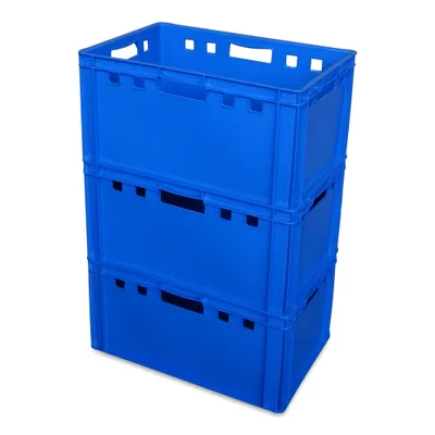 Produktbild von 3 x Eurofleischerkiste Vorratsbox E3 Kiste Behälter Gemüsekiste stabelbar Farbe blau