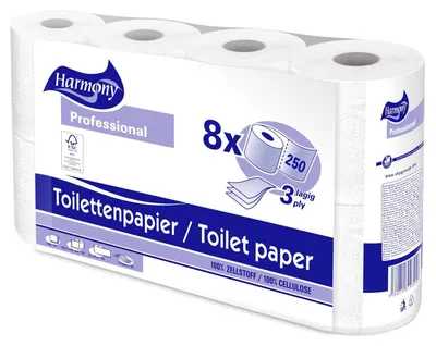 Produktbild von 8 Rollen Toilettenpapier 3-lagig Harmony Professional 250 Blatt -