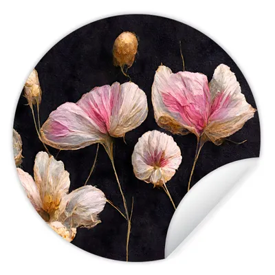 Produktbild von MuchoWow® Runde Wandtattoo - Wandsticker Tapete Aufkleber Blumen - Pflanzen - Rosa - Schwarz Ø 80 cm Selbstklebend und Repositionierbar - Wandaufkleber - Kreis - Mauerkreis - Wand Bilder - Wandsticker - Wohnzimmer Dekoration - Dekoration für die Wände - Aluminium - Babyzimmer