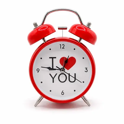 Produktbild von Roter Retro-Wecker „I Love You“ – analoger Doppelglocken-Wecker, Geschenkidee, Deko-Wecker, 16 cm