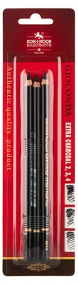 Produktbild von Zeichenkohle Extra Reißkohle- Stifte Set - schwarz Härtegrad 2 / 3 / 4 im 3er Blister