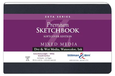 Productafbeelding van & Birn Zeta Series Softcover Sketchbook, 8.5" x 5.5", 270 GSM (extra zwaargewicht), wit papier, glad oppervlak