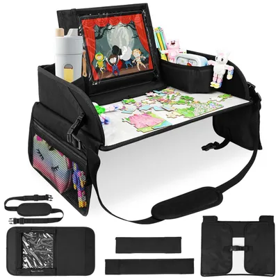Produktbild von Reisetisch Auto Kinder Knietablett mit Zeichenbrett Faltbarer Organizer Schwarz